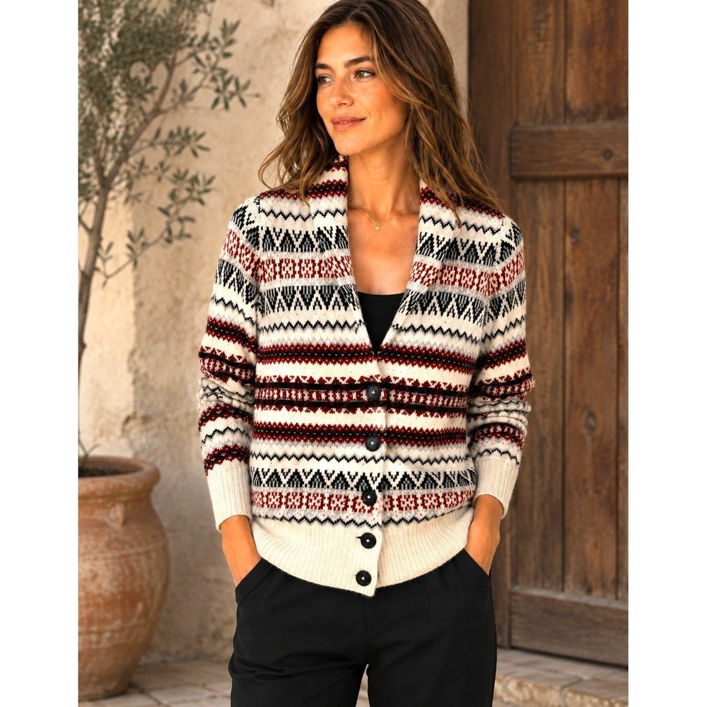 Vintage Y2K Cambridge Dry Goods Lambswool Blend Cardigan Fair Isle Small Sweater